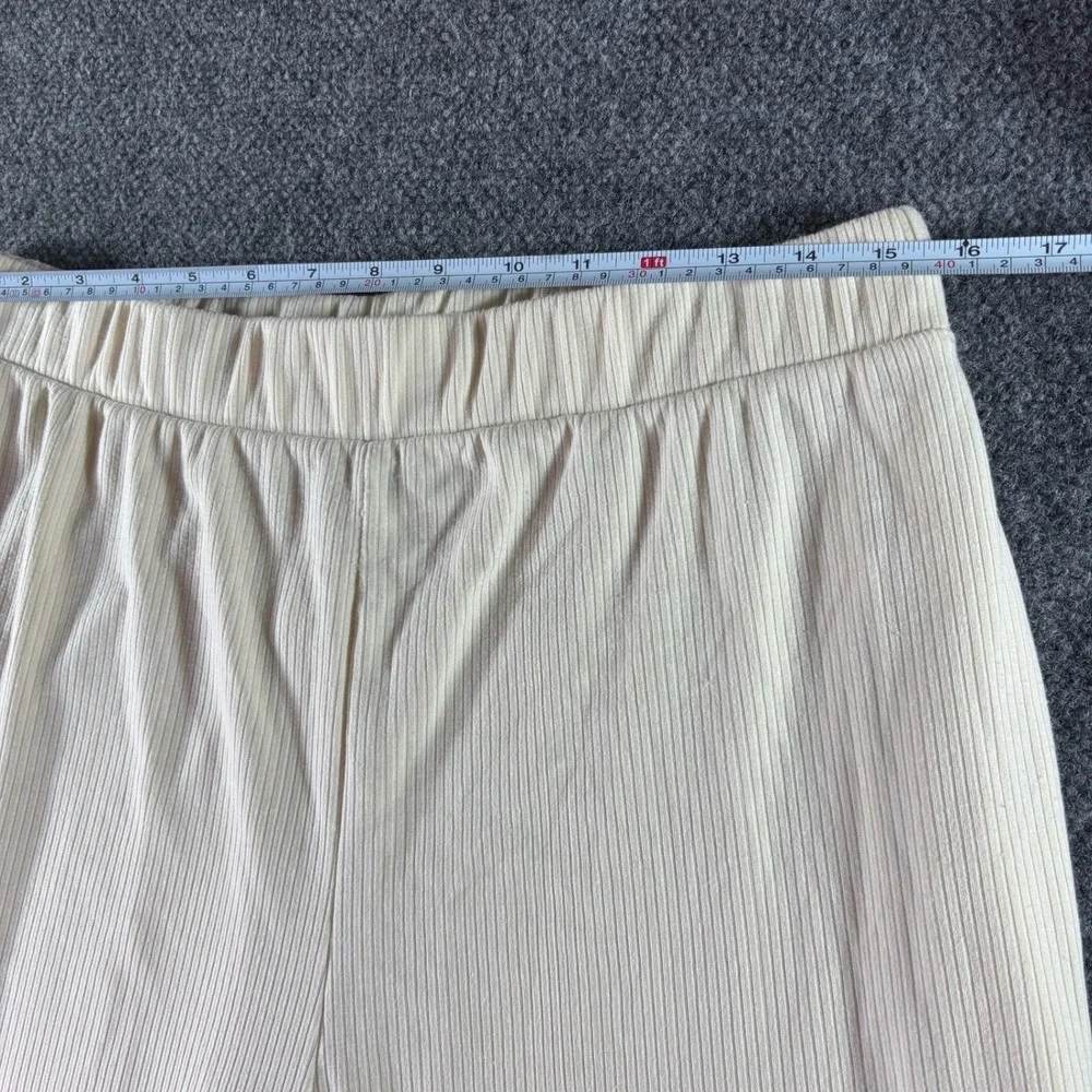 Lala Wide Leg Ribbed Knit Pants Womens XL Cream Beige Elastic Waist Casual